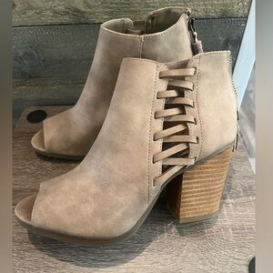 Rampage Beige Lace-Up Peep Toe Boots